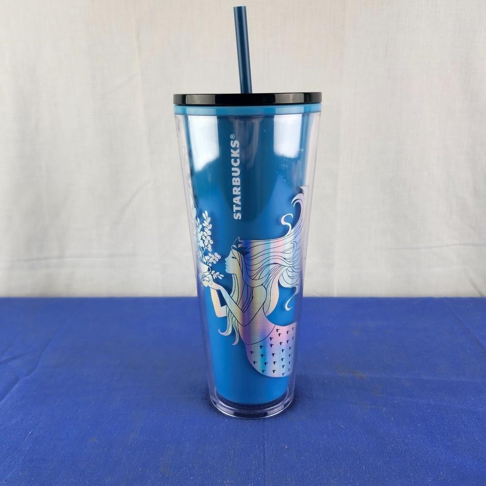 Starbucks Tumbler 24 oz Cup 2021 Winter Holiday Siren Mermaid Blue Color Change